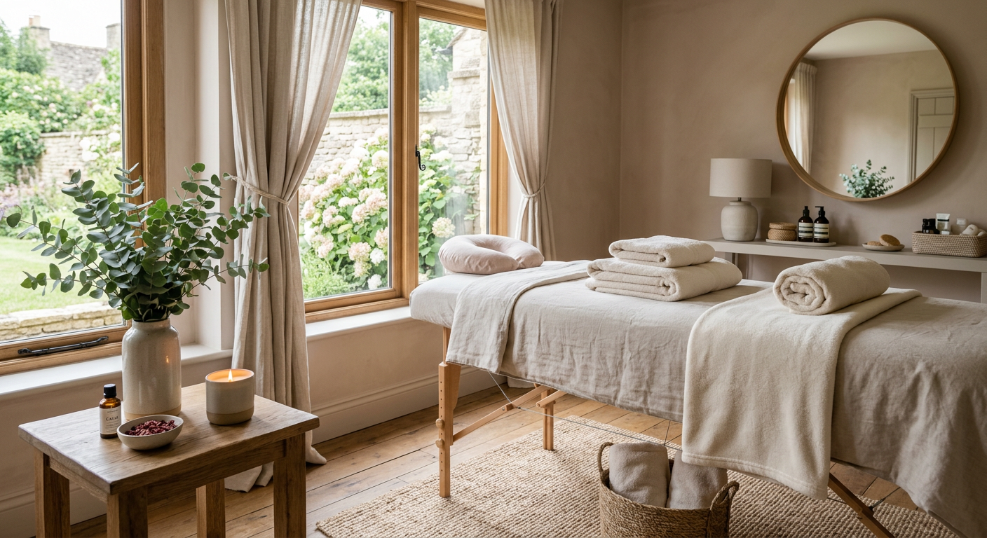 The calm, air-conditioned treatment room at Essential Beauty